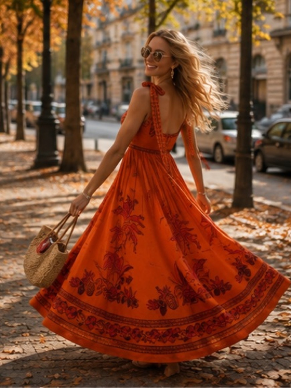 Alemais Orange Floral Tie-Strap Maxi Dress - Picture 3 of 15